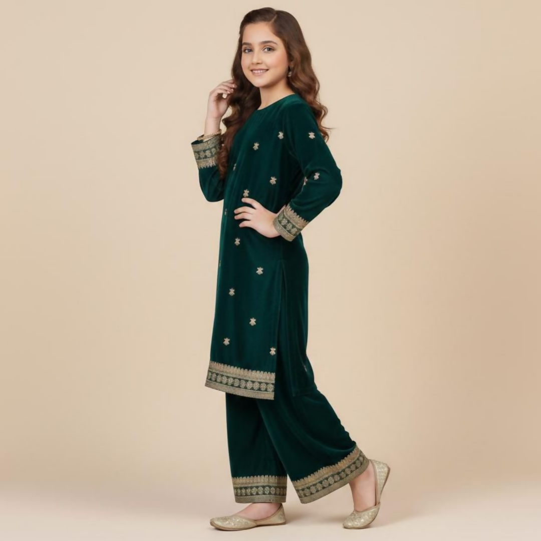 2 piece Embroidery Velvet Collection - Blue