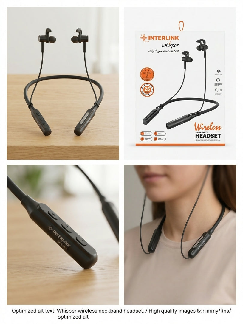 Interlink Whisper Wireless Bluetooth Neckband Earphones 25 Hours Non Stop Playtime Magnetic Earbuds Bluetooth v5 Stereo Headset