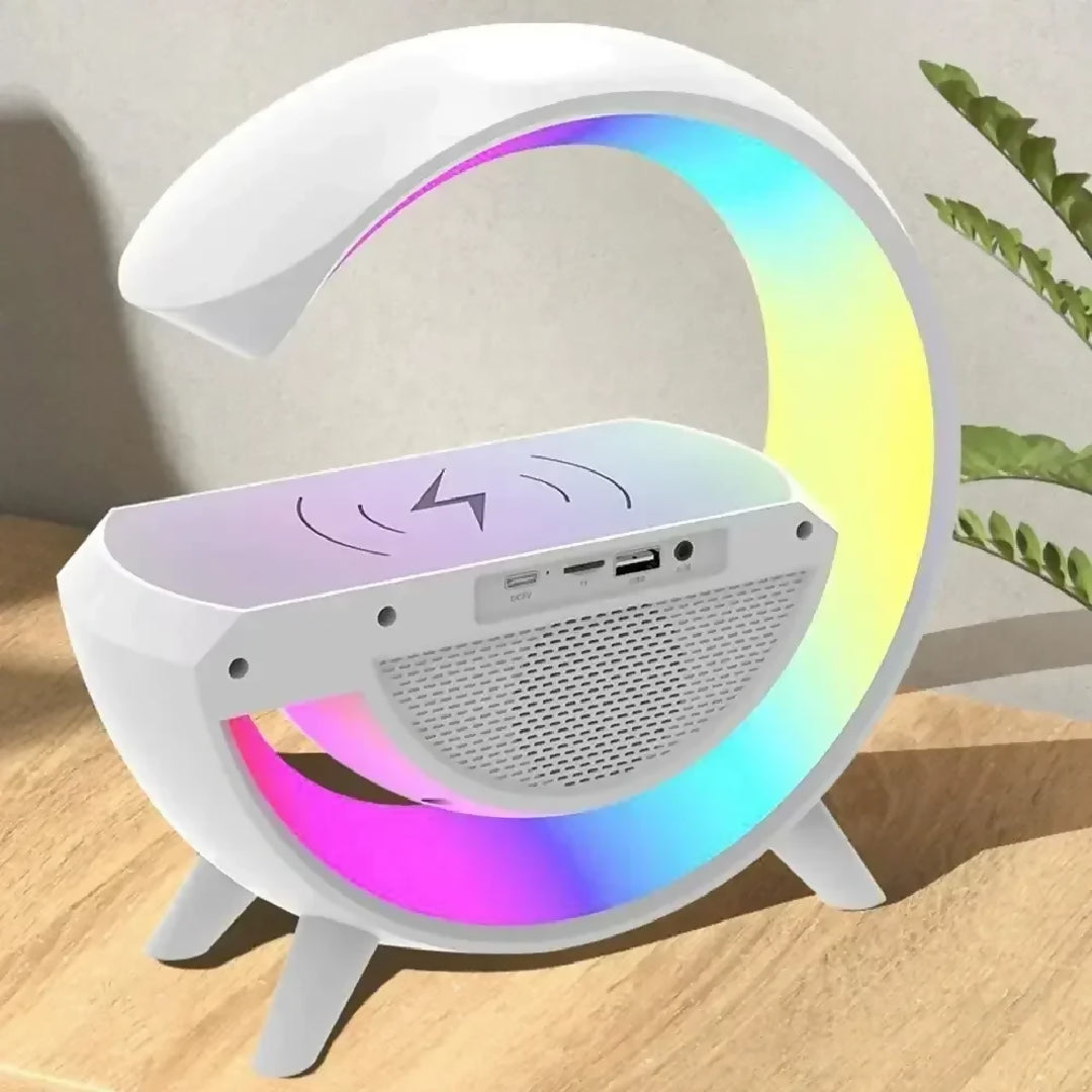 BT-3401 Multi-functional LED Clock Display Speaker G Lamp - LED Wireless Charging Speaker - G-shaped Speaker Light - Bluetooth Mp3 Player - Night Light and Alarm Clock - For Living Room