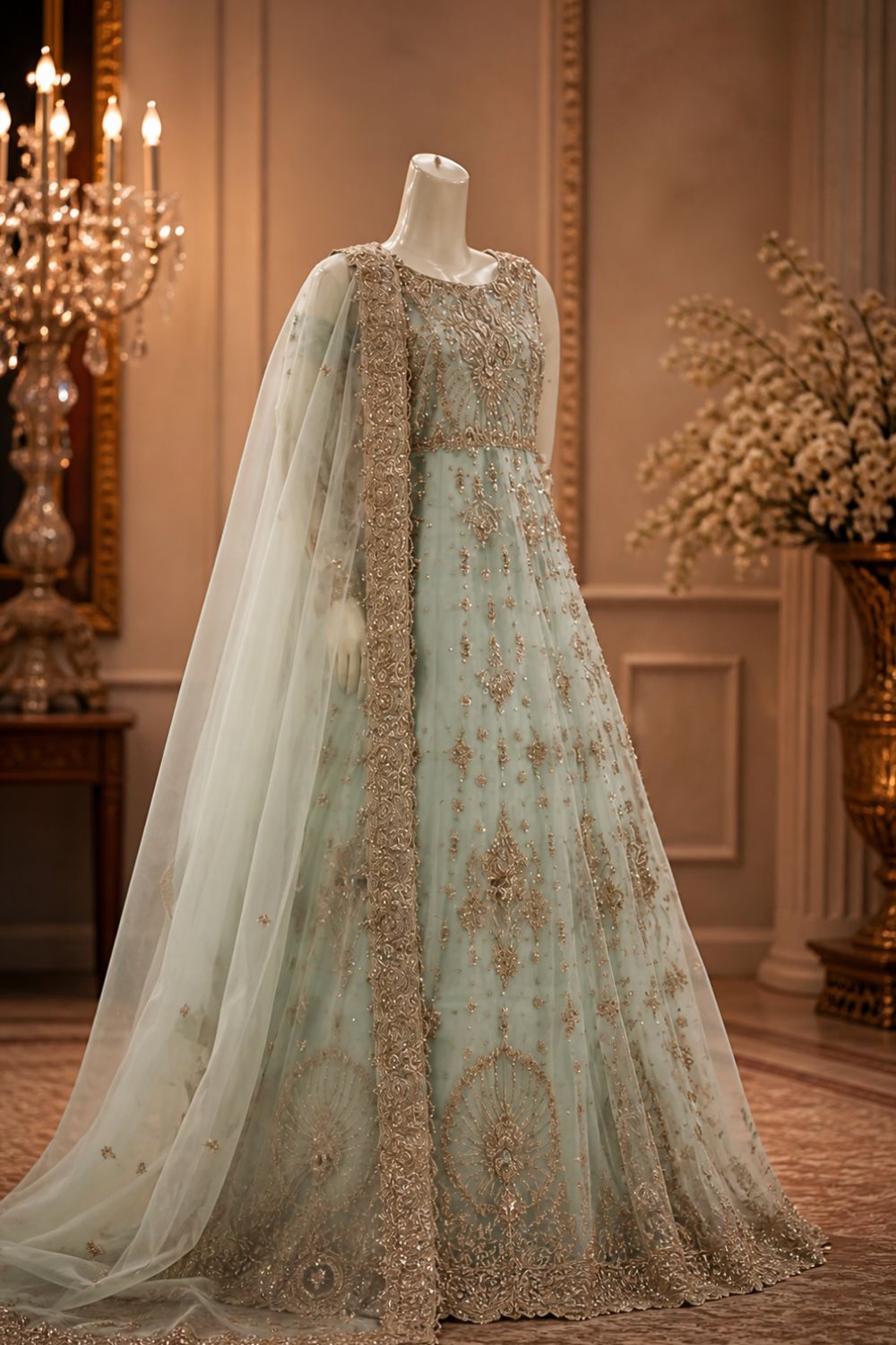 Majestic Bride Bridal Wear by MCS Unstitched Handmade Chiffon Farshi Bridal Wear