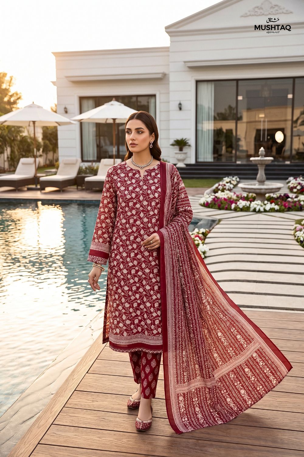 Mushtaq 3Pcs Unstitched Printed Lawn Naari Collection Desgin - 1