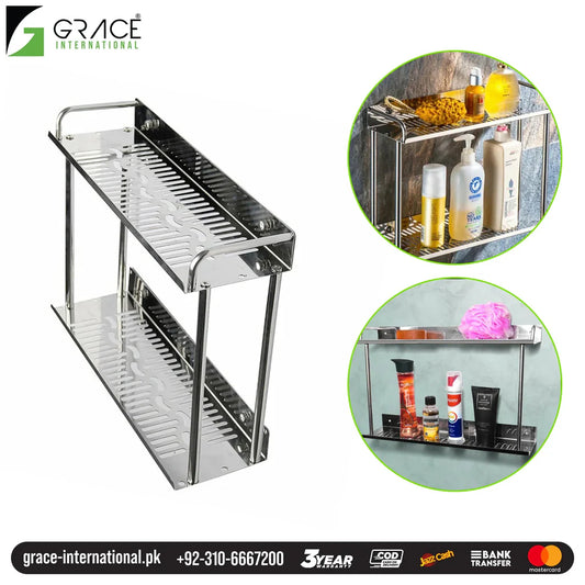 2 Pcs Kitchen Shelves – Stainless Steel Square Wall-Mounted Racks for Storage & Organization