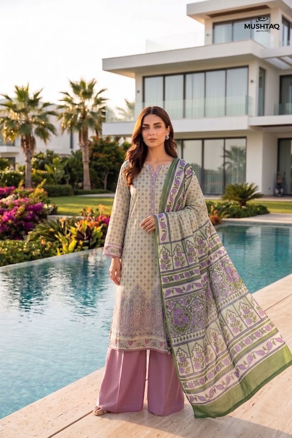 Mushtaq 3Pcs Unstitched Printed Lawn Sapphire Collection Desgin - 1