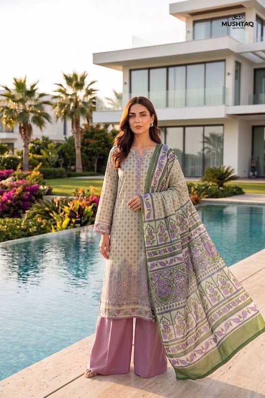 Mushtaq 3Pcs Unstitched Printed Lawn Sapphire Collection Desgin - 1