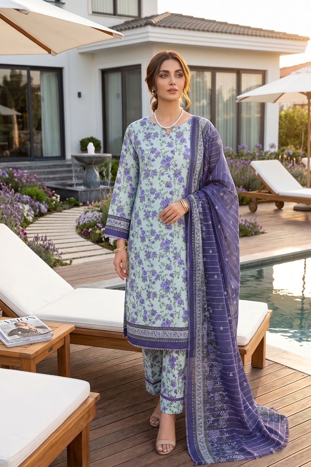 Mushtaq 3Pcs Unstitched Printed Lawn Poshak Collection Desgin - 1