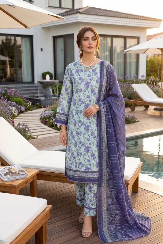 Mushtaq 3Pcs Unstitched Printed Lawn Poshak Collection Desgin - 1
