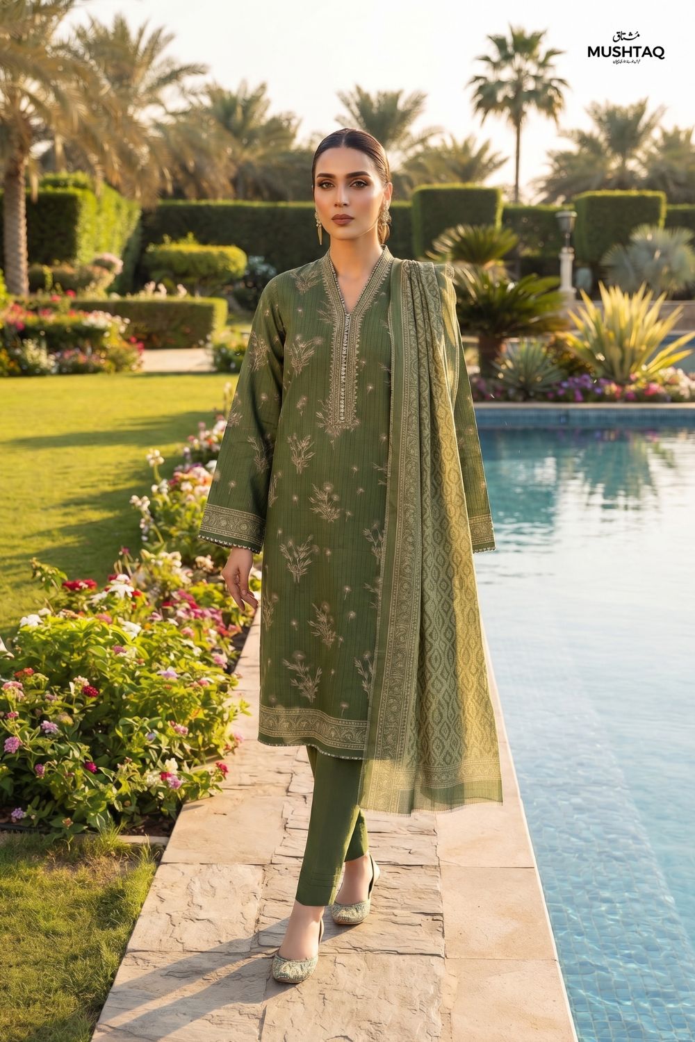 Mushtaq 3Pcs Unstitched Printed Lawn Aizal Collection Desgin - 1