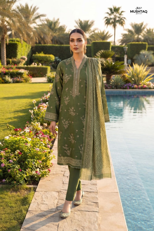 Mushtaq 3Pcs Unstitched Printed Lawn Aizal Collection Desgin - 1
