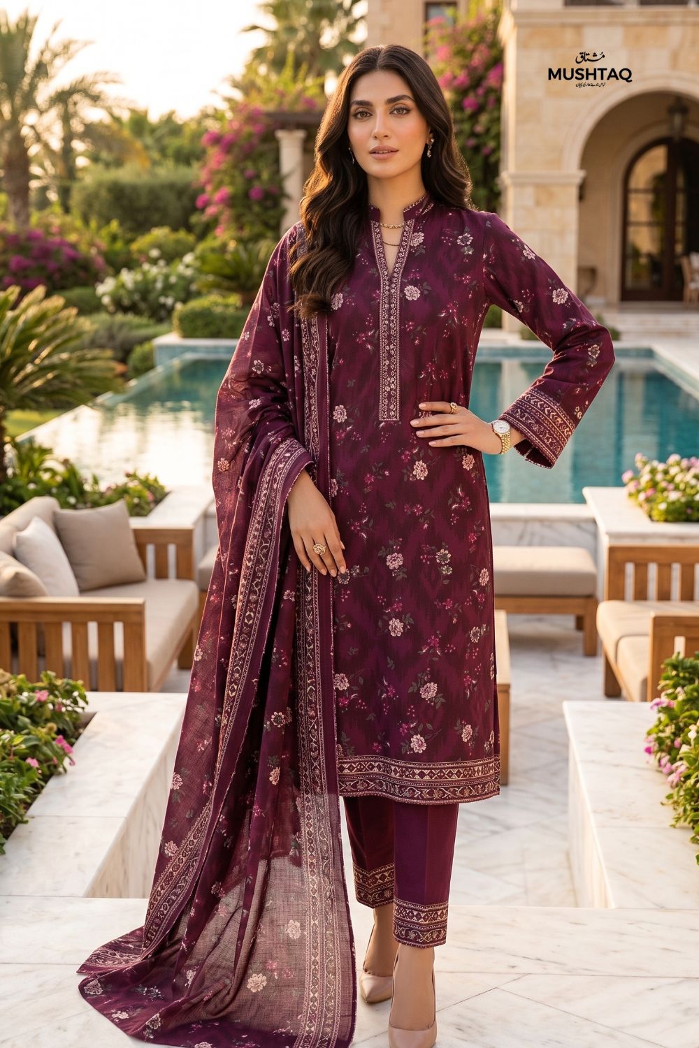 Mushtaq 3Pcs Unstitched Printed Lawn Alizy Collection Desgin - 1