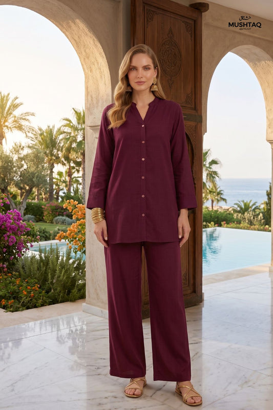Mushtaq Stitched Plain Co-ords Lawn Suit Collection Desgin - 1