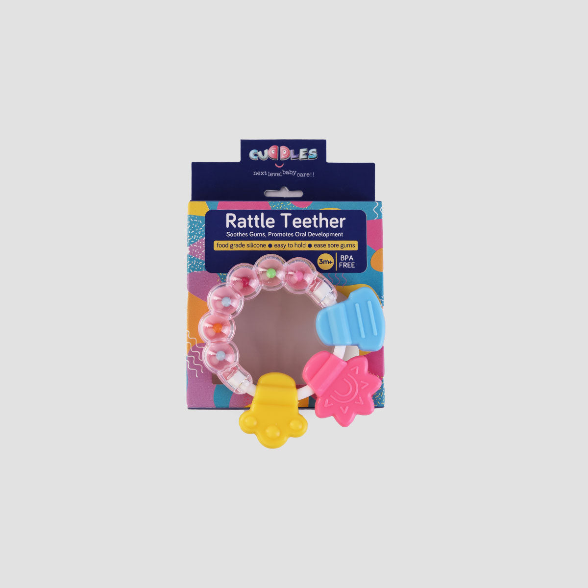 Cuddles Baby Multi Pattern Rattle & Silicone Teether