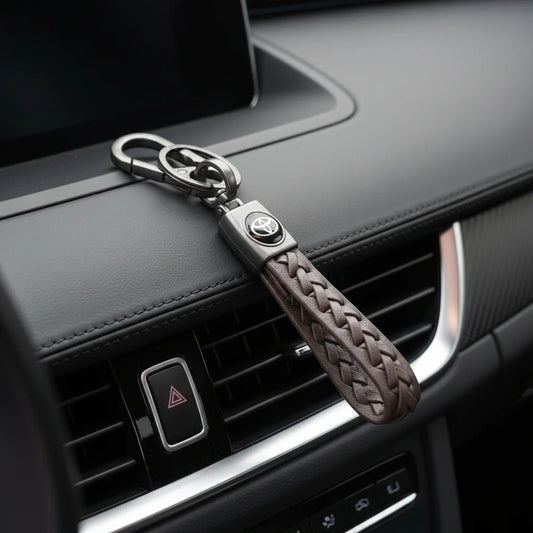 Leather Strap Keychain Toyota Brown