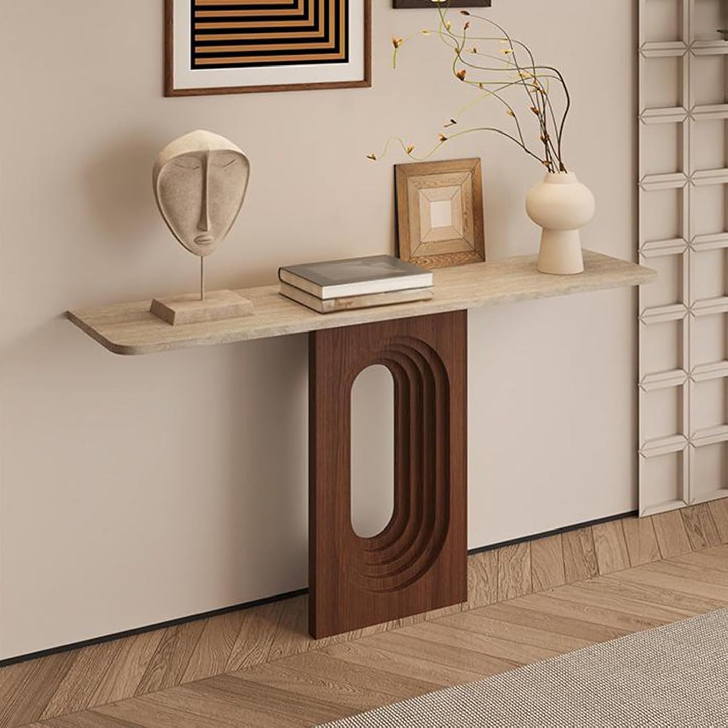 Boho Entryway Console Table with Storage – Narrow Wooden Sofa Table for Hallway & Living Room (80x25x75cm)