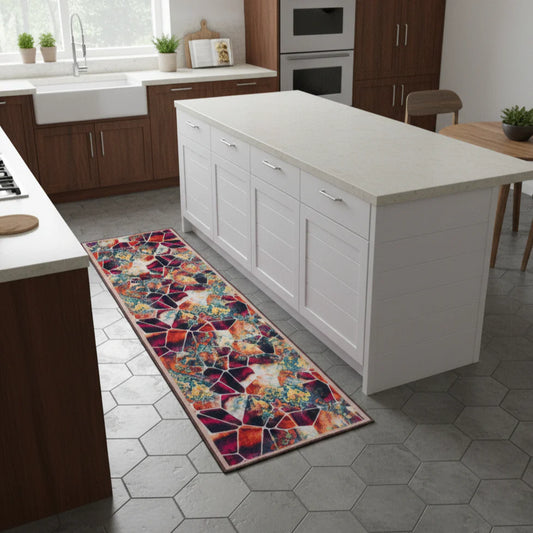 Classic Floral Red Eco Runner – 2x6 ft Washable Persian-Style Rug with Non-Slip Felt Backing