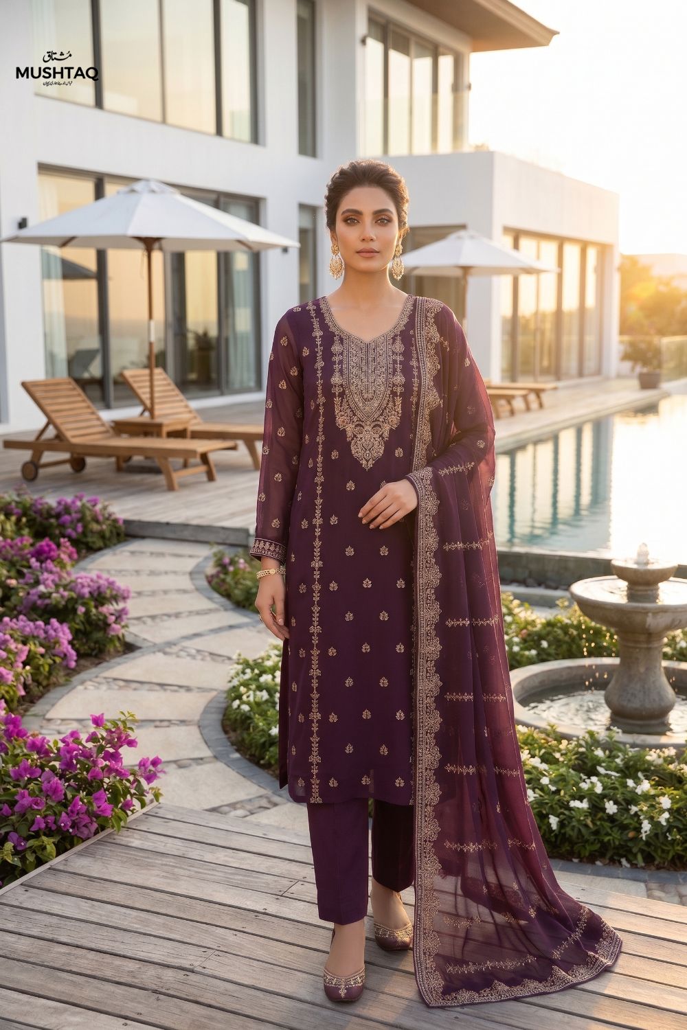 Mushtaq 4PCS Embroidered Chiffon Collection Desgin - 1