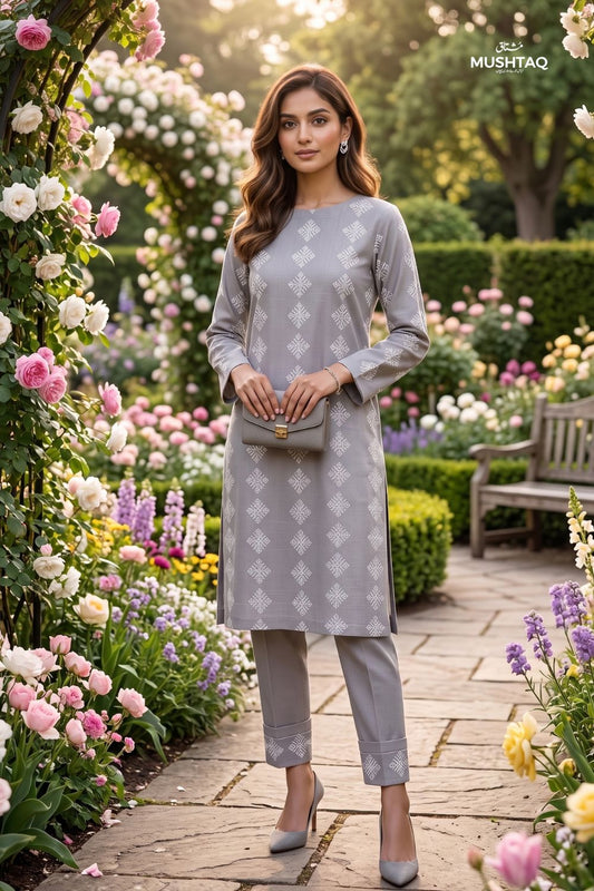 Mushtaq 2Pcs Stitched Printed Lawn Suit Zarnish Collection Desgin - 1