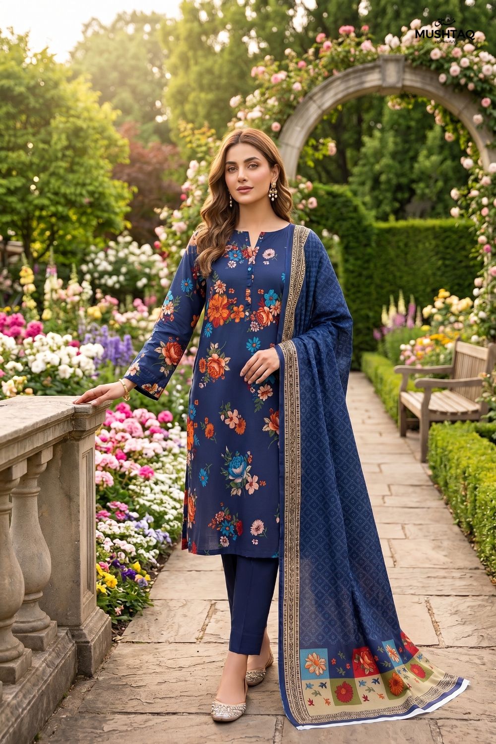Mushtaq 3Pcs Unstitched Printed Lawn Suit Emaan Collection Desgin - 1