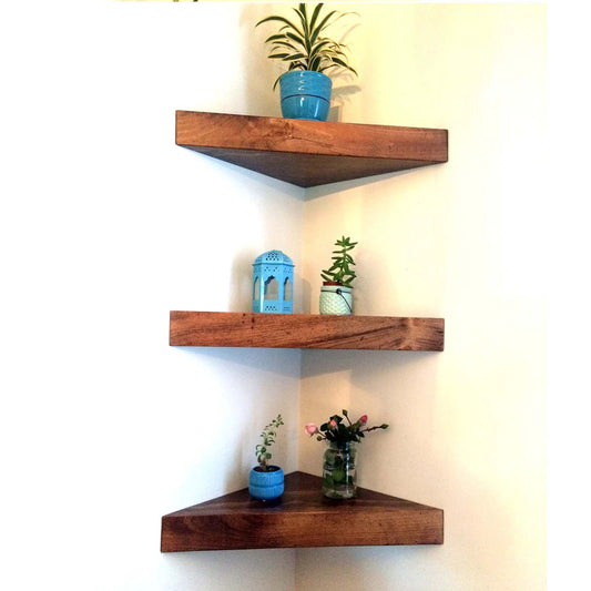 2 Tier Floating Corner Shelf – Wall Mounted Space-Saving Storage Rack for Home & Office