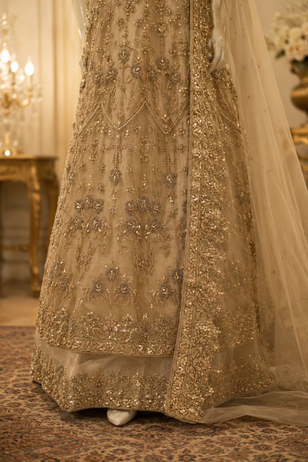 Golden Grace Bridal Wear by MCS Unstitched Handmade Chiffon Farshi Bridal Wear