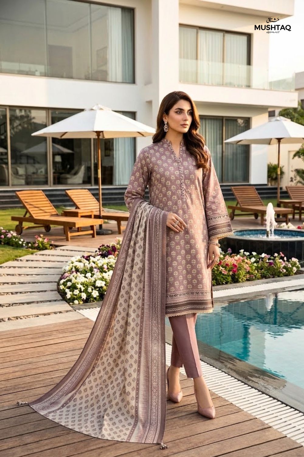Mushtaq 3Pcs Unstitched Printed Lawn Hoorain Collection Desgin - 1
