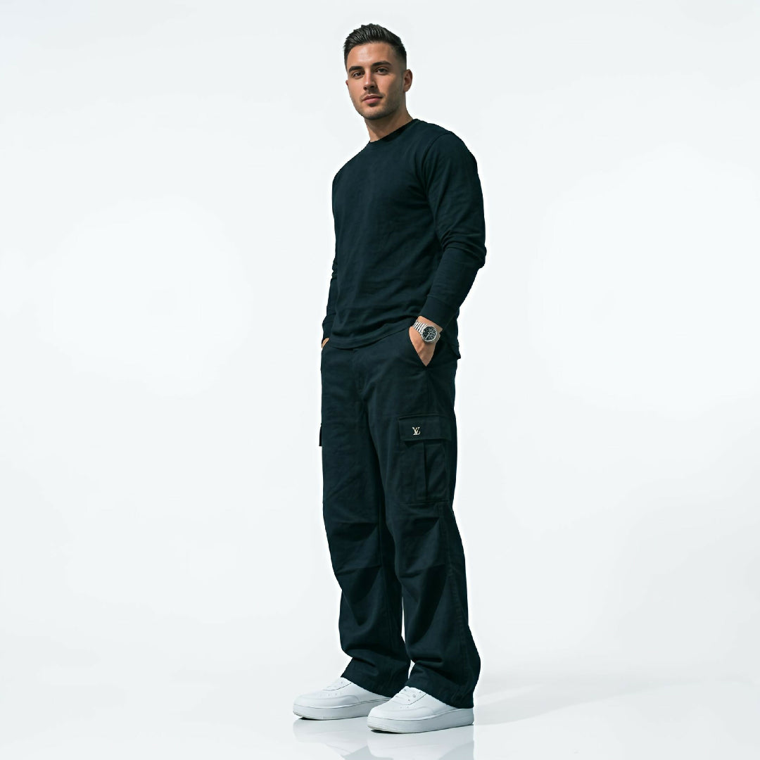 6-Pocket Baggy Cargo Trousers for Men - Cotton Lycra Stretchable Fit