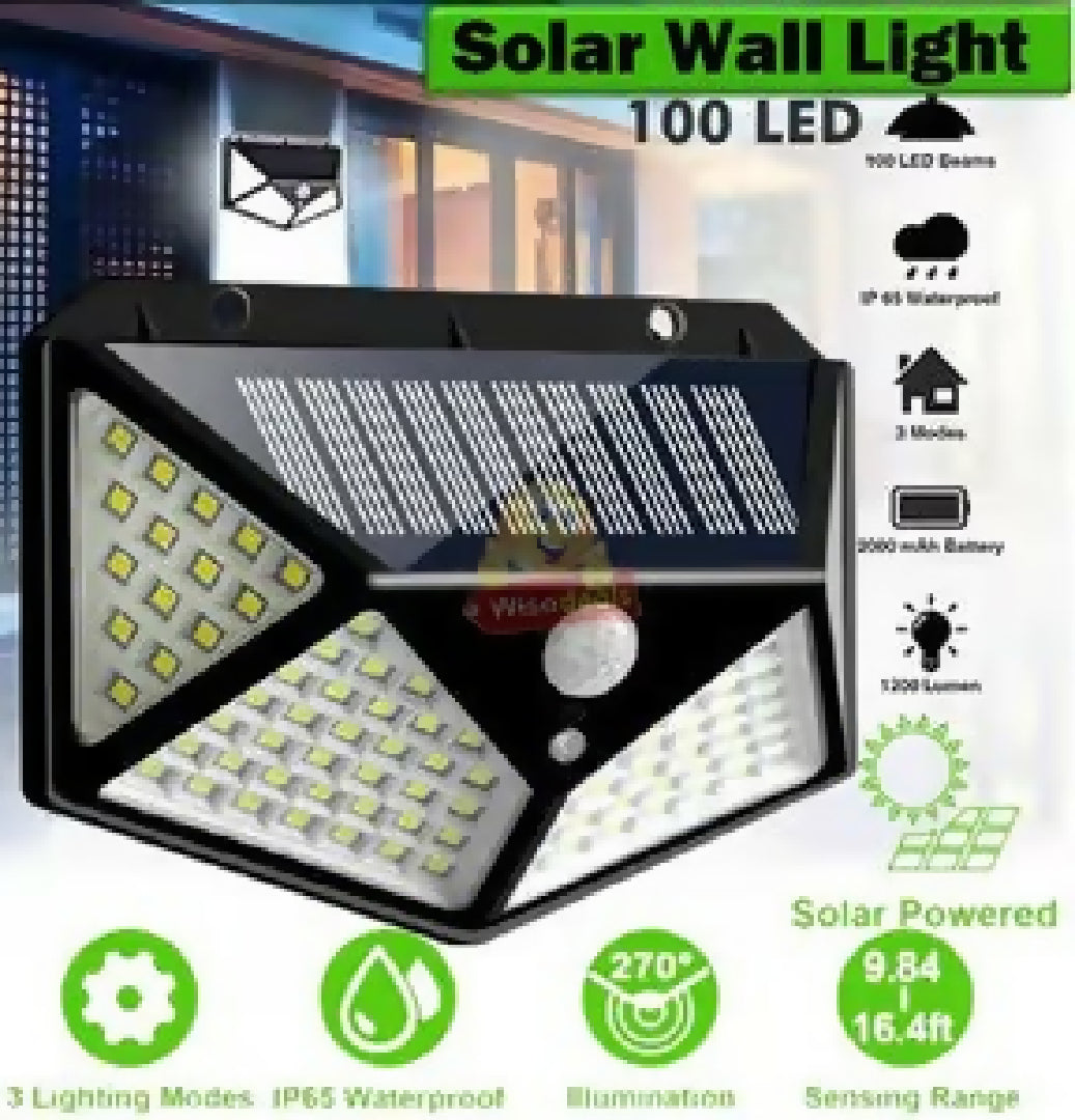100 LED Solar Power Sensor Wall Light IP65 Waterproof Outdoor Security Motion Sensor Lamp with 3 Lighting Modes