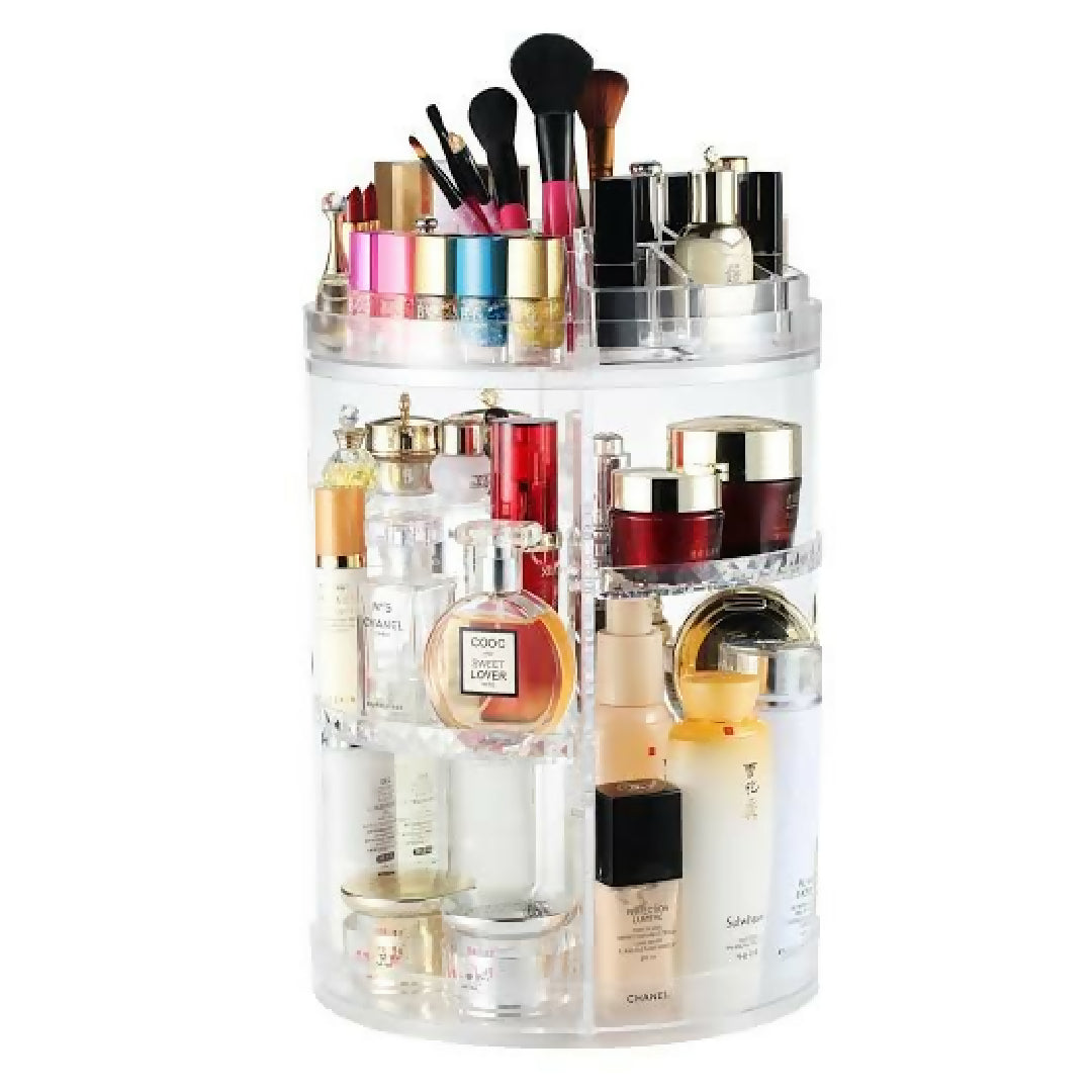 360 Rotating Makeup Organizer Adjustable Carousel Large Capacity Revolving Perfume Organizer Skincare Organizers Cosmetic Storage Spinning Holder for Vanity Clear