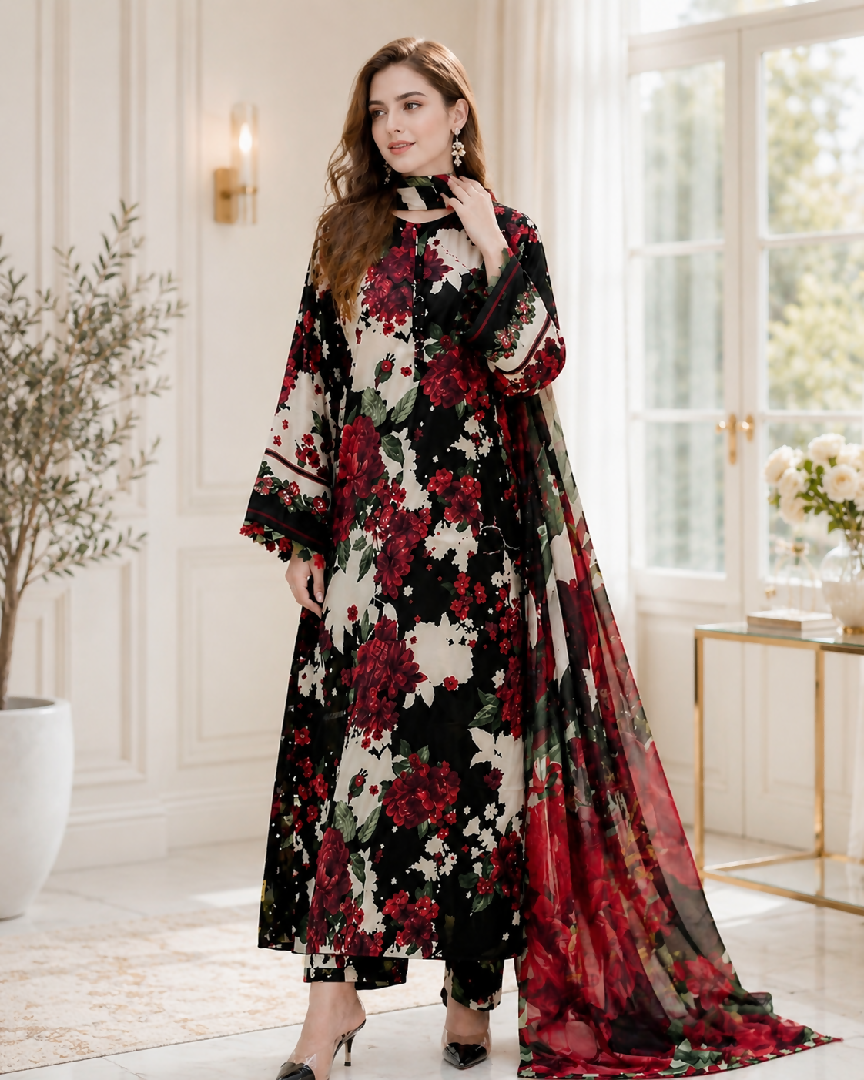 Unstitched Women Dress Linen Trendy New Arrival Printed 3pc Dress For Women