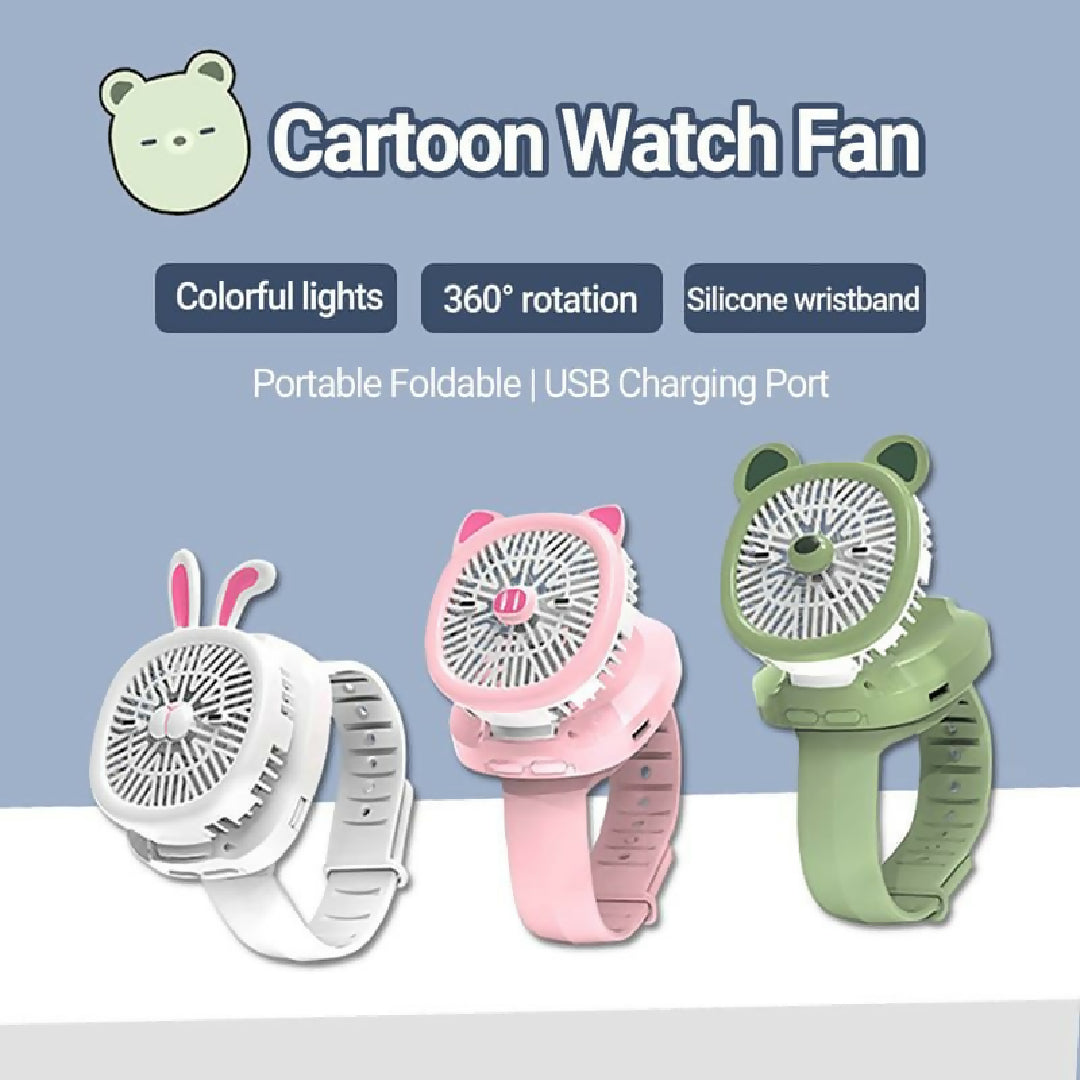 Mini Fan Cartoon Watch Small USB Rechargeable Wrist Fan Handheld Desktop Fan Mini Hand Held Cooling Fan Mini Cartoon Wristband Fan Children Travel Air Cooler Cute Design Fan For Kids