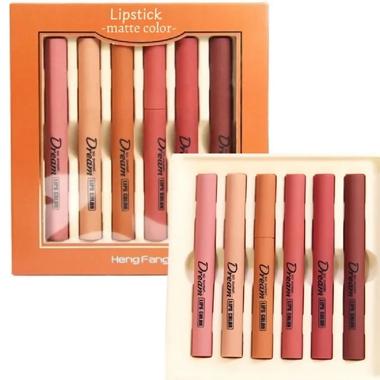 Hengfang Matte Dream Lipstick Set 6-Piece Long-Lasting Nude Shades Waterproof Smooth Finish