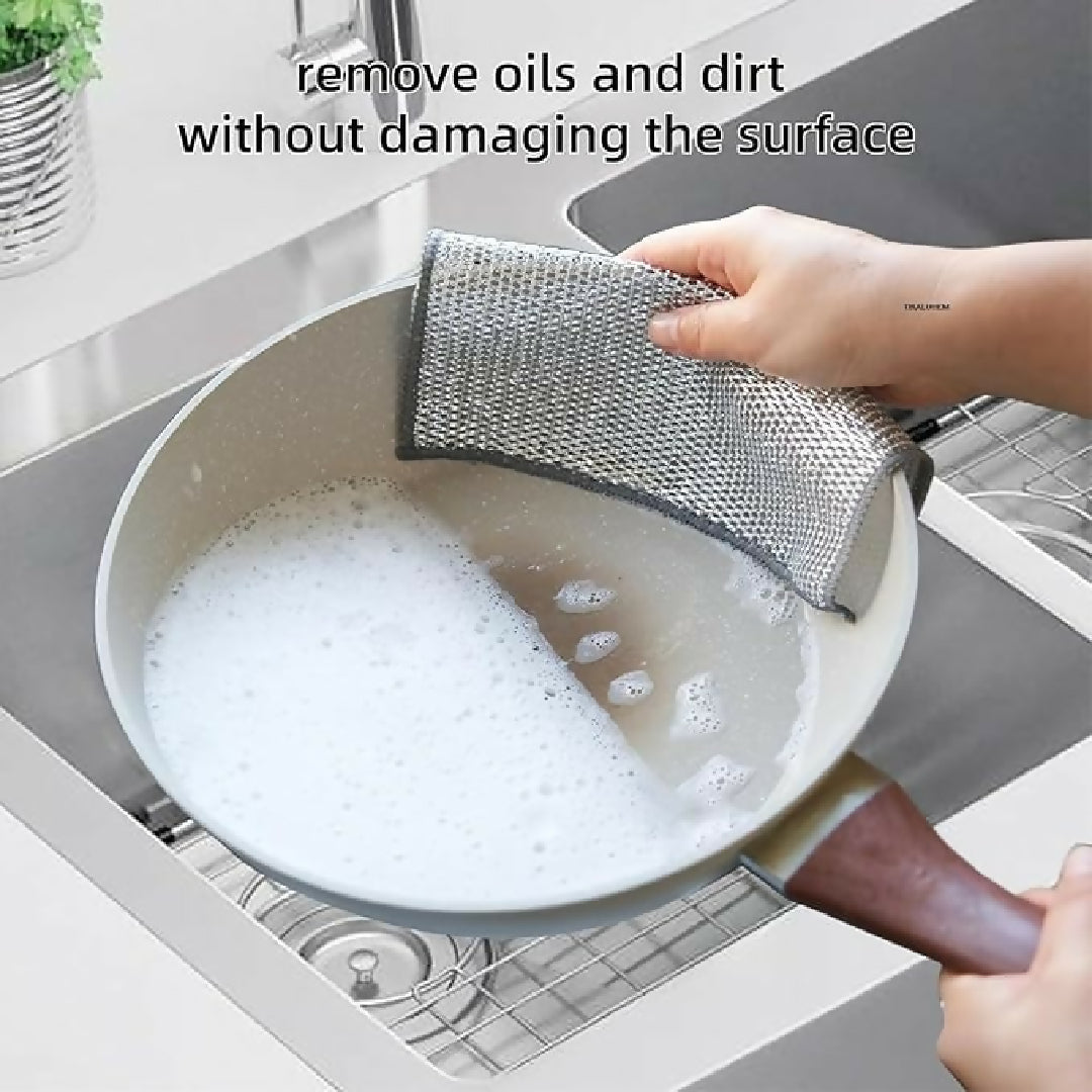 Combo Deal Disposable Food Cover Plastic Wrap 100 Pcs and 2 Pcs Dishwashing Rug - Reusable Elastic Food Storage Covers and Metal Wire Dish Washing Rugs For Kitchen