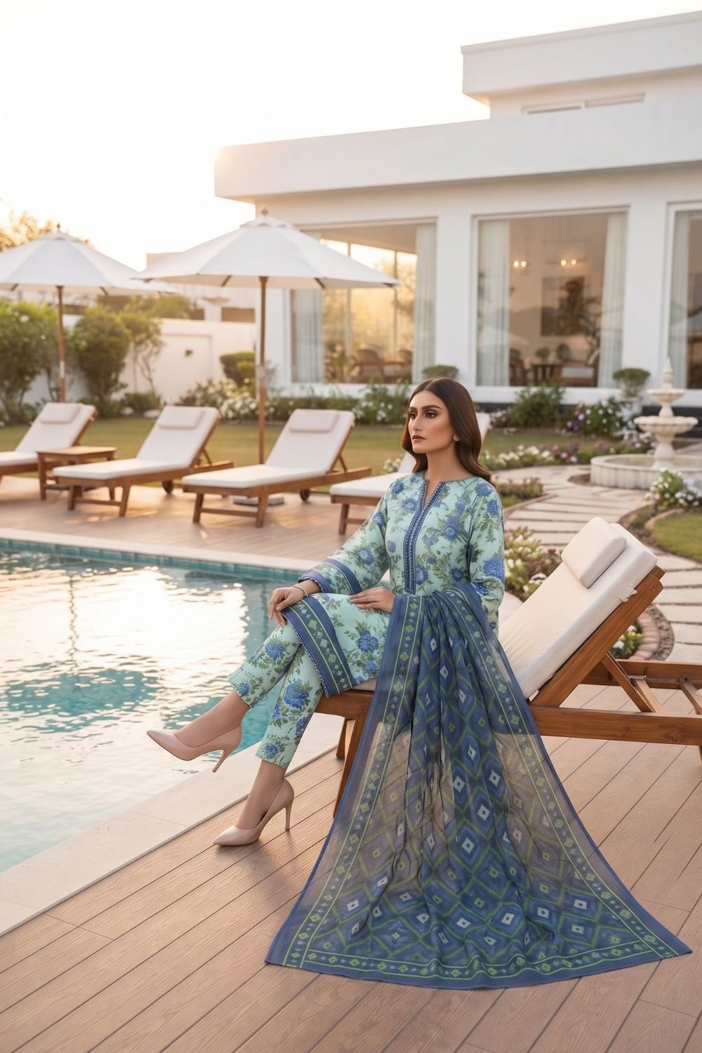 Mushtaq 3Pcs Unstitched Printed Lawn Naari Collection Desgin - 7