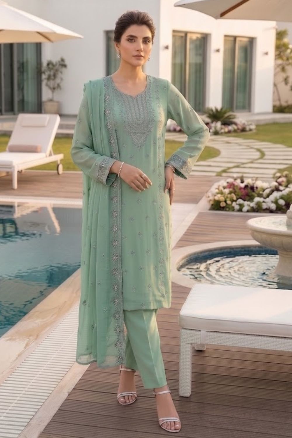Mushtaq 4PCS Embroidered Chiffon Collection Desgin - 7