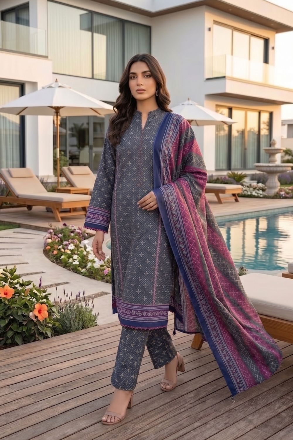 Mushtaq 3Pcs Unstitched Printed Lawn Poshak Collection Desgin - 7