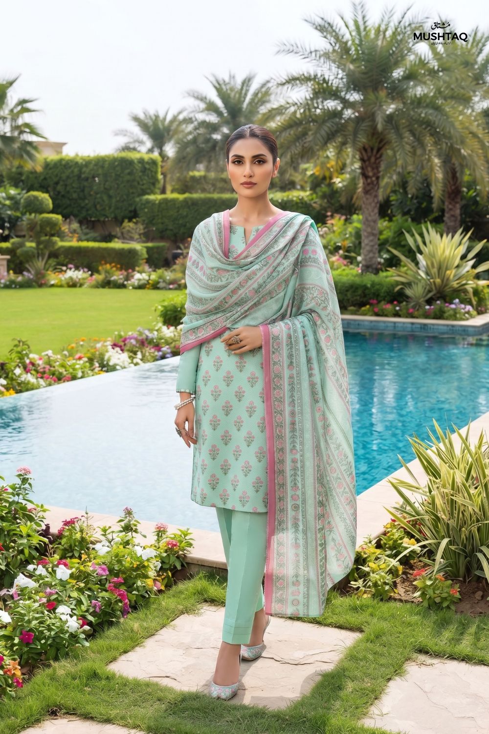 Mushtaq 3Pcs Unstitched Printed Lawn Aizal Collection Desgin - 6