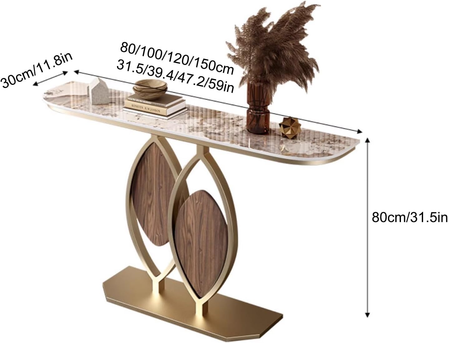 Boho Entryway Console Table with Storage – Narrow 120cm Sofa Table with Metal Base & Slate Top (White)