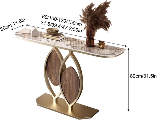 Boho Entryway Console Table with Storage – Narrow 120cm Sofa Table with Metal Base & Slate Top (White)