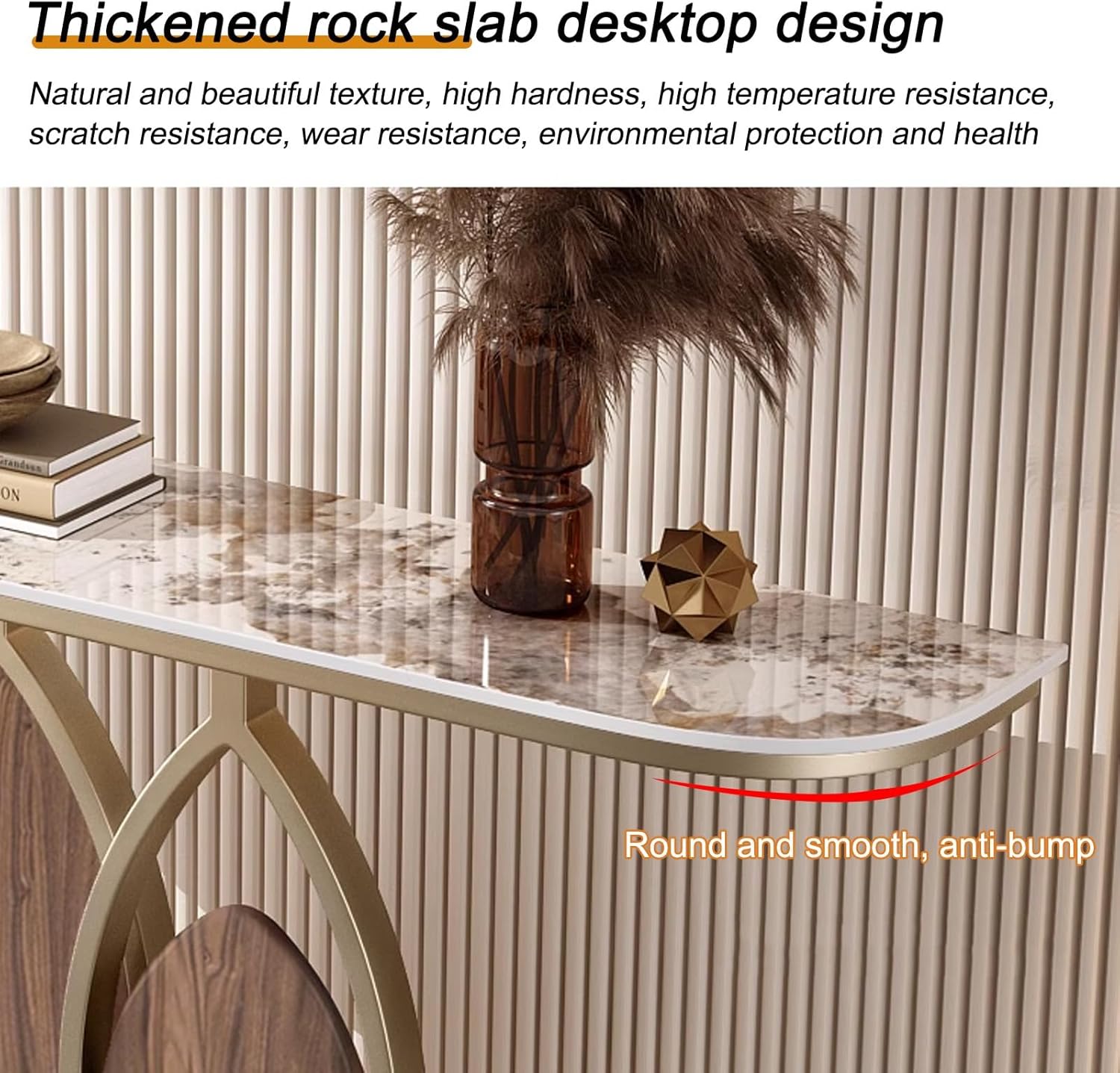 Boho Entryway Console Table with Storage – Narrow 120cm Sofa Table with Metal Base & Slate Top (White)