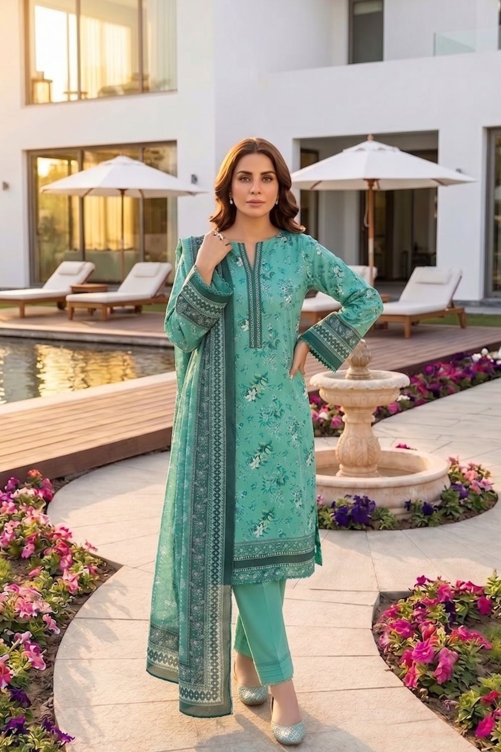 Mushtaq 3Pcs Unstitched Printed Lawn Poshak Collection Desgin - 8