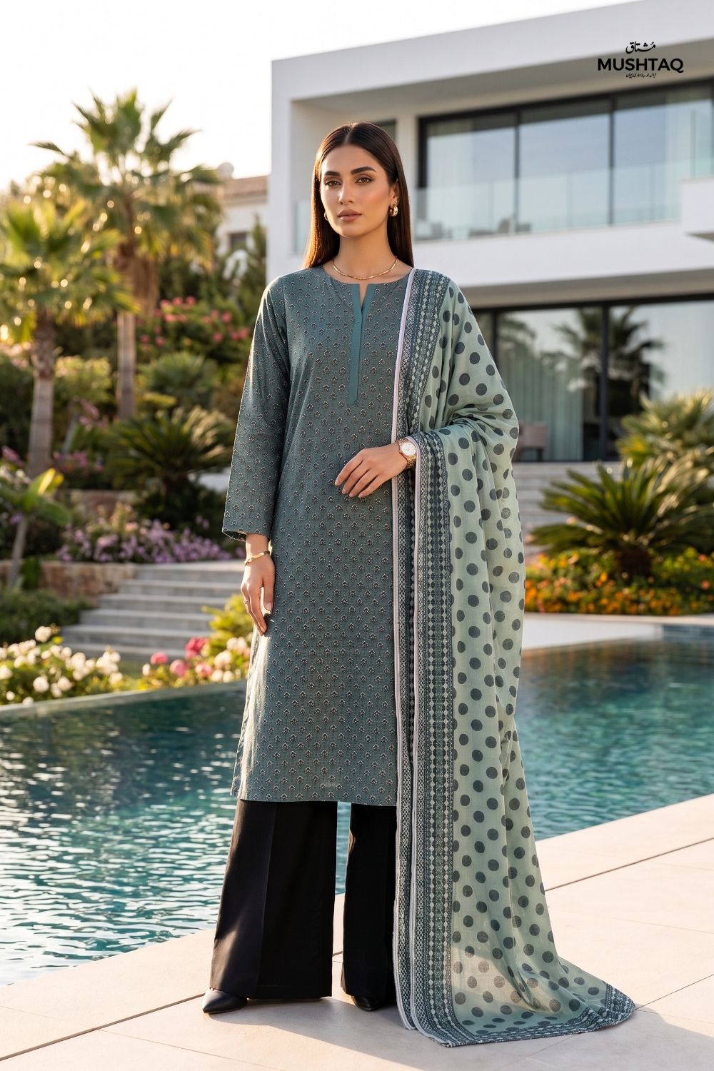 Mushtaq 3Pcs Unstitched Printed Lawn Sapphire Collection Desgin - 8