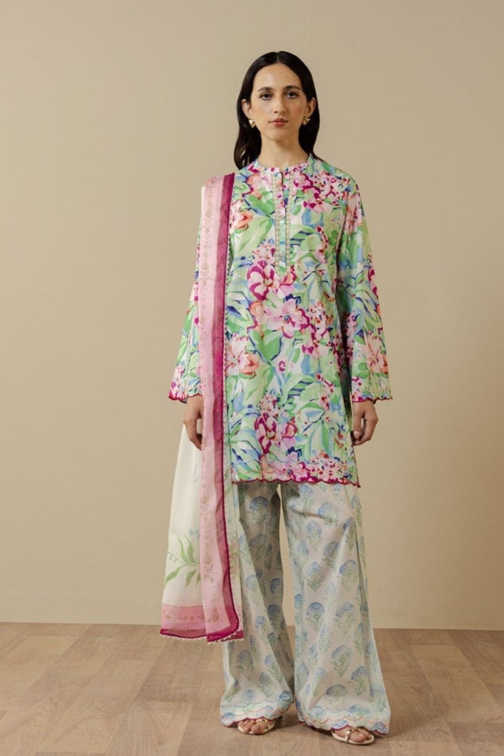Zara Shahjahan 3 Pc Unstitched  Printed Lawn Suit Elaris-6A