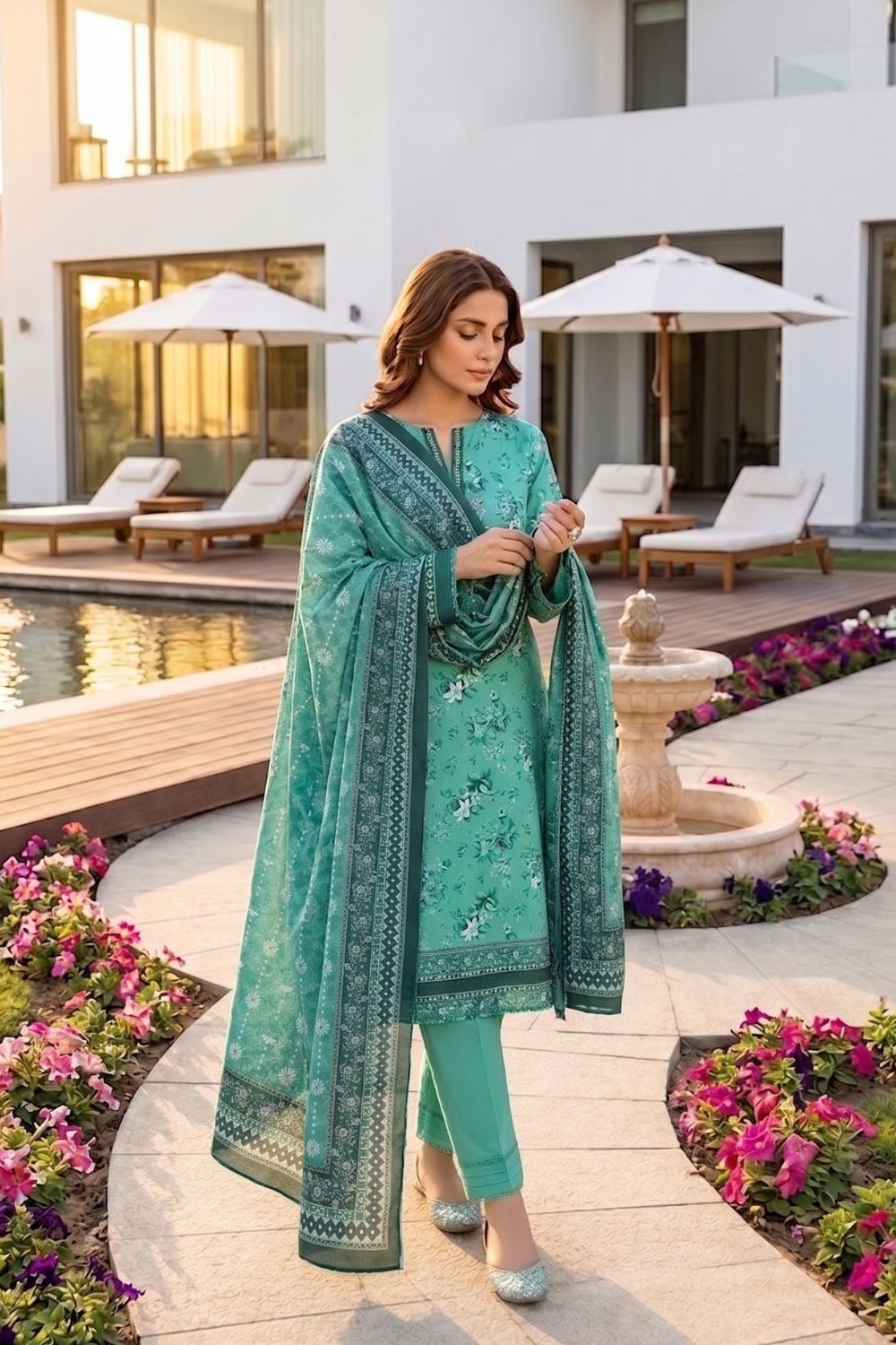 Mushtaq 3Pcs Unstitched Printed Lawn Poshak Collection Desgin - 8