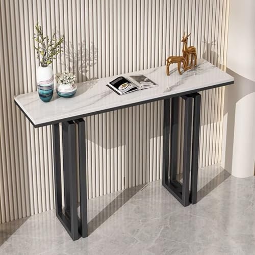 Modern Faux Marble Console Table – Industrial Style Entryway & Sofa Table with Metal Base