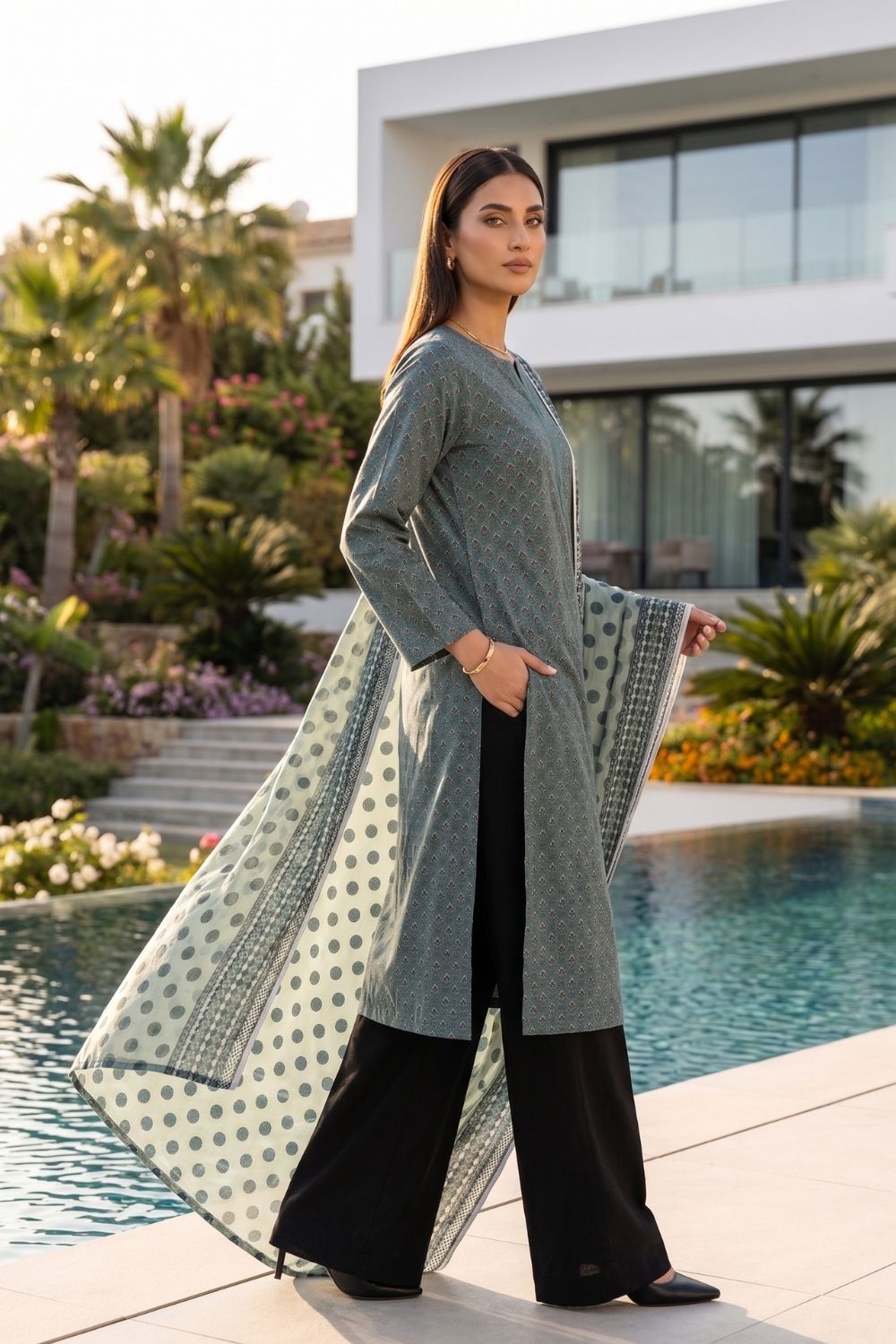Mushtaq 3Pcs Unstitched Printed Lawn Sapphire Collection Desgin - 8