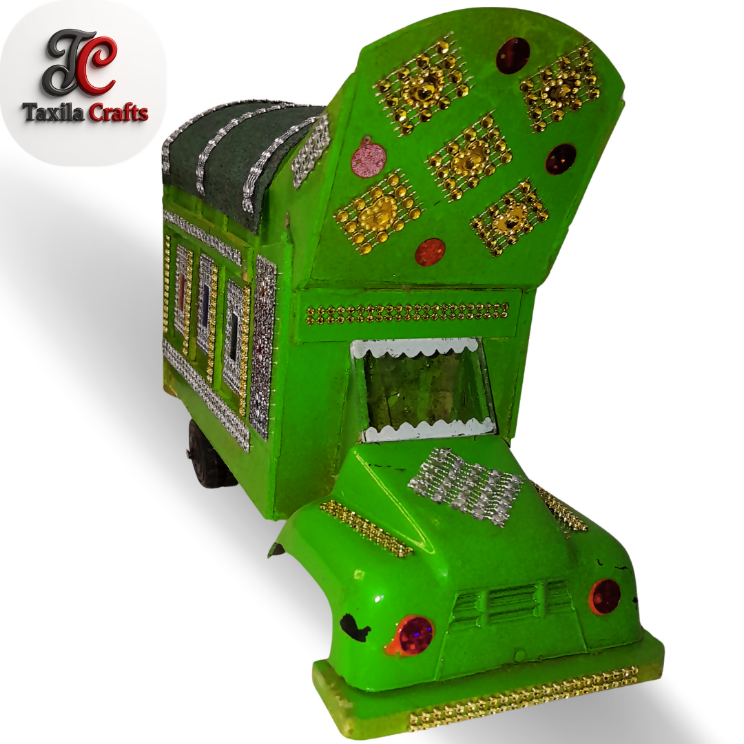 Handmade Light Green Mini Truck Art Decorative Showpiece Wooden and Hardboard Model 11 Inch