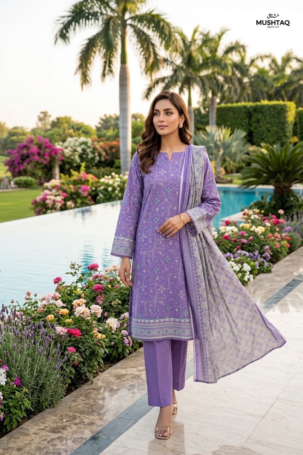 Mushtaq 3Pcs Unstitched Printed Lawn Aizal Collection Desgin - 7