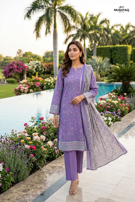 Mushtaq 3Pcs Unstitched Printed Lawn Aizal Collection Desgin - 7
