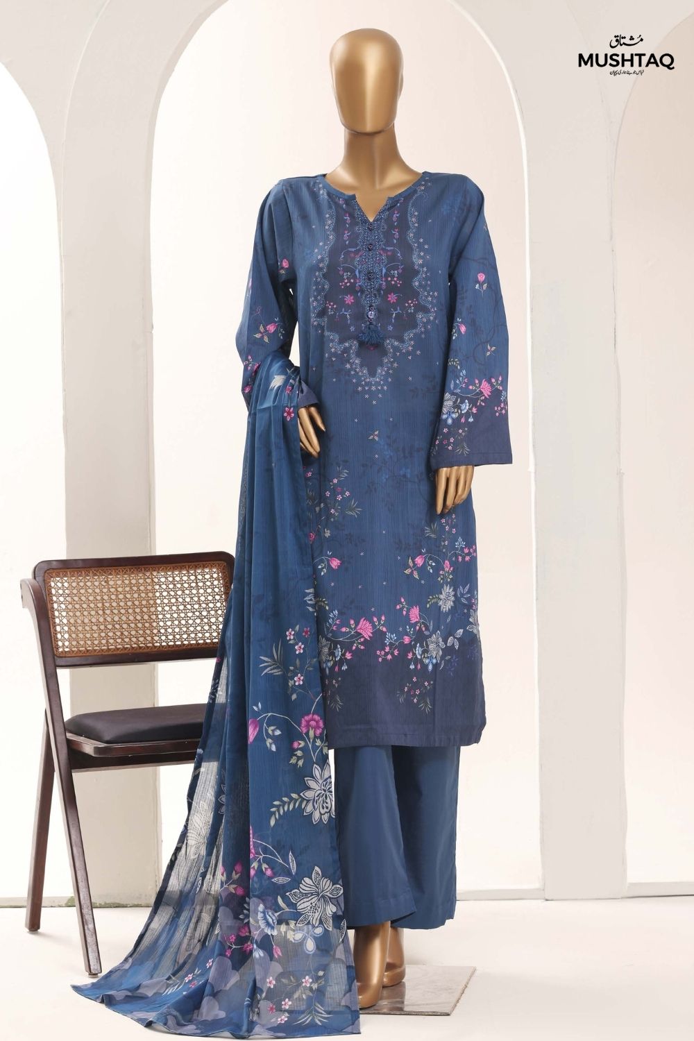 Mushtaq 3Pcs Stitched Printed Lawn Sadabahar Collection Desgin - 13