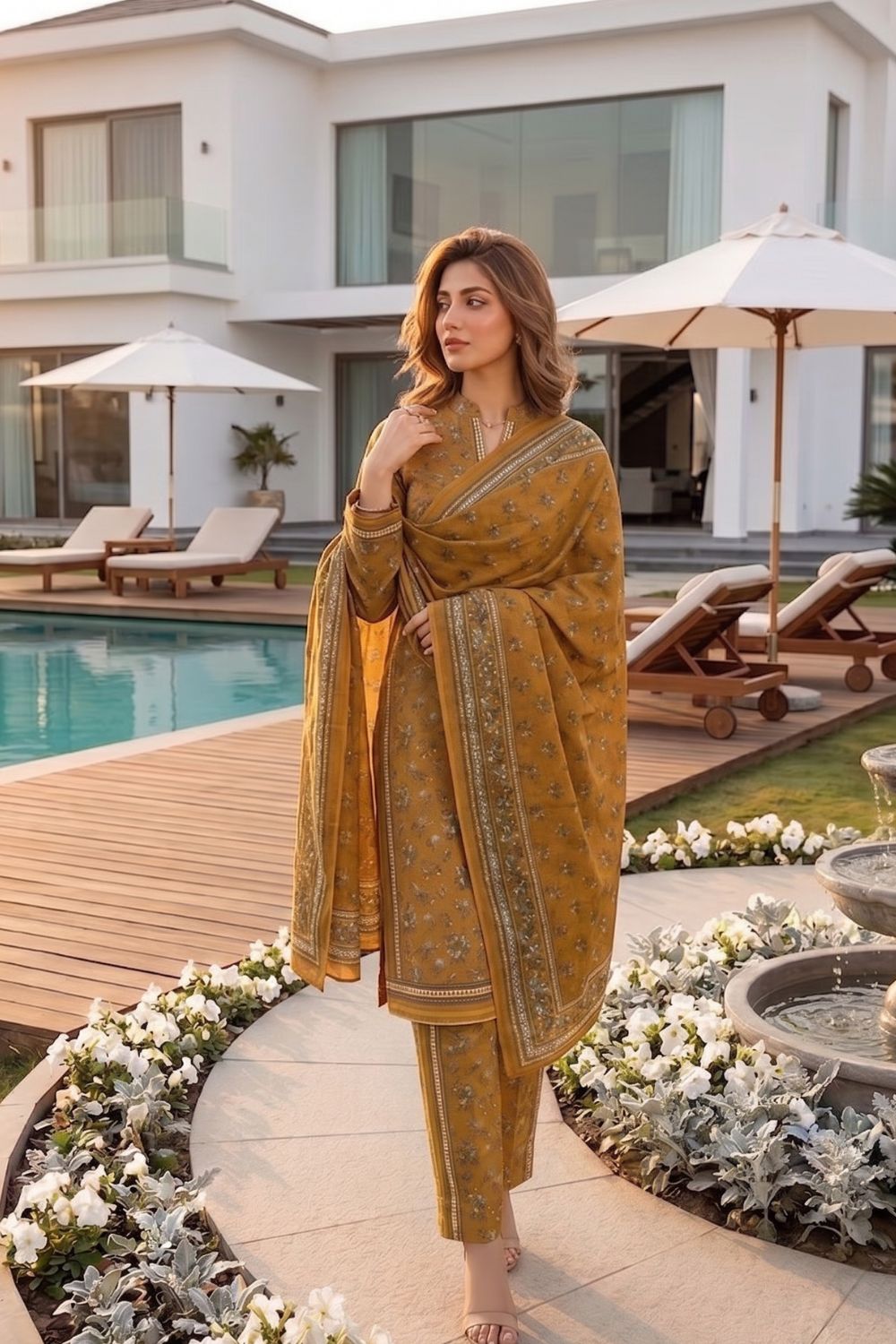 Mushtaq 3Pcs Unstitched Printed Lawn Poshak Collection Desgin - 9