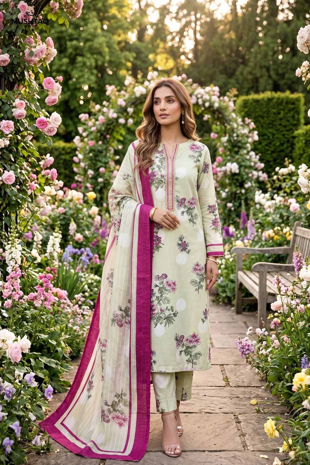 Mushtaq 3Pcs Unstitched Printed Lawn Ansaa Collection Desgin - 9